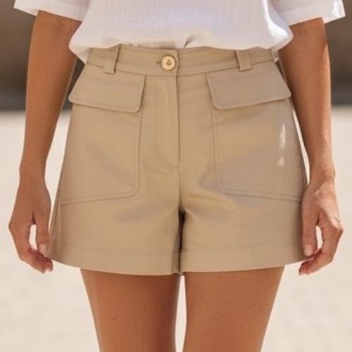 Tanya Taylor Preston Short Tan Khaki High Waisted Utility Cotton Luxury Preppy 0